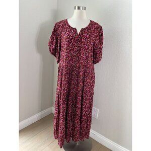 Old Navy Womens XL Floral Puff Sleeve Button Up Midi Swing Dress Pockets